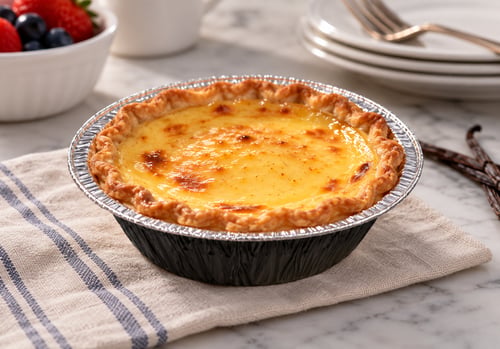 Golden Vanilla Custard Tart on Striped Linen