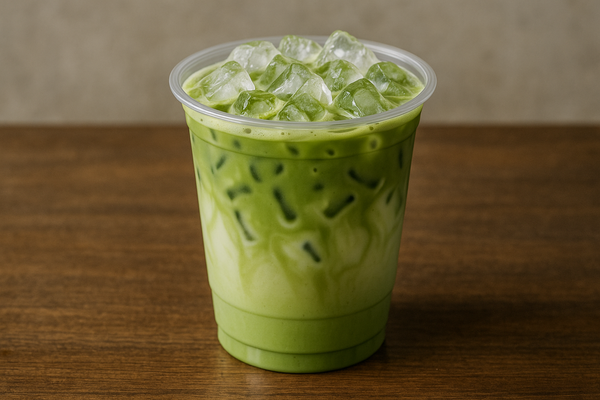 Iced Matcha Lattes in a 12 oz. plastic cold cups